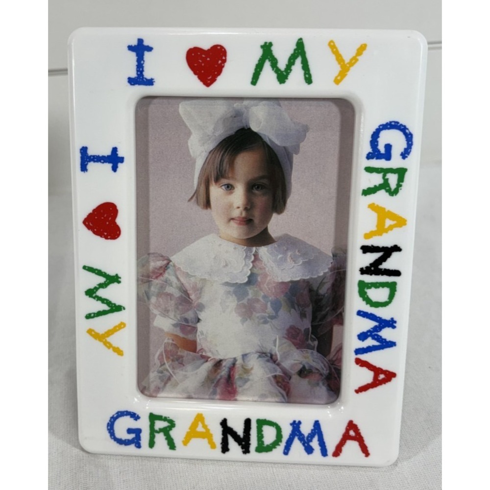 Vintage "I Love My Grandma" White Ceramic Picture Frame Fits 3.5 x 5 Photo